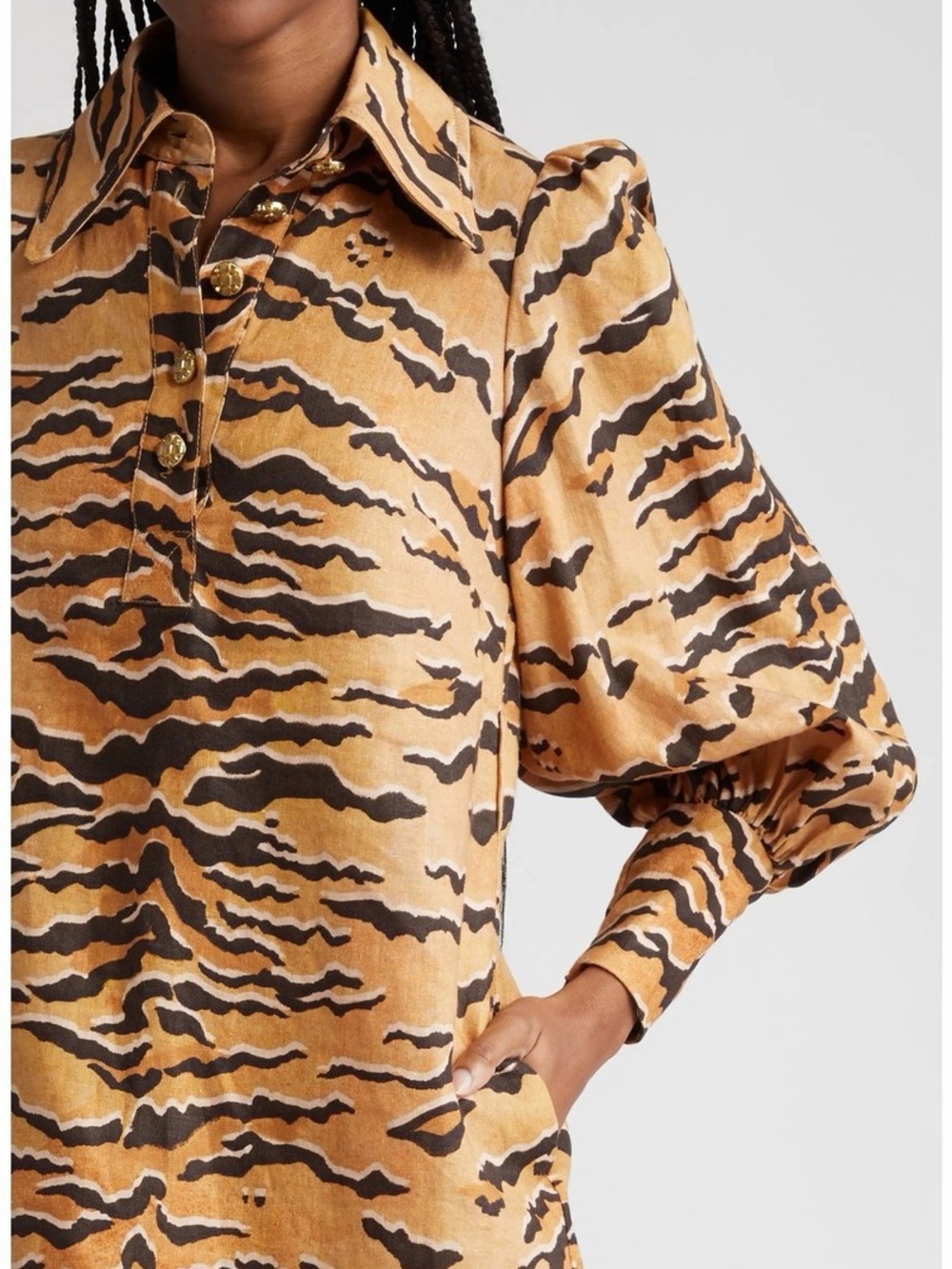 Zimmermann 100% Linen Tiger-Print Mini Dress in Tan and Black - Picture 4 of 12